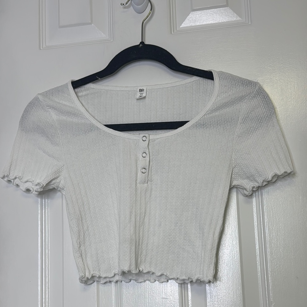BP White Ribbed Crop Top Short Sleeve PTP: 13”-17”